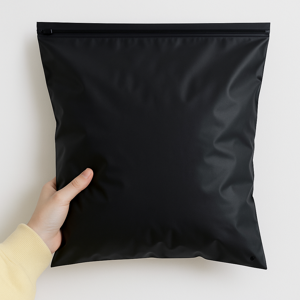Black plain frosted ziplocks 2 sides black أكياس ملابس بسوسته جرار الوجهين اسود