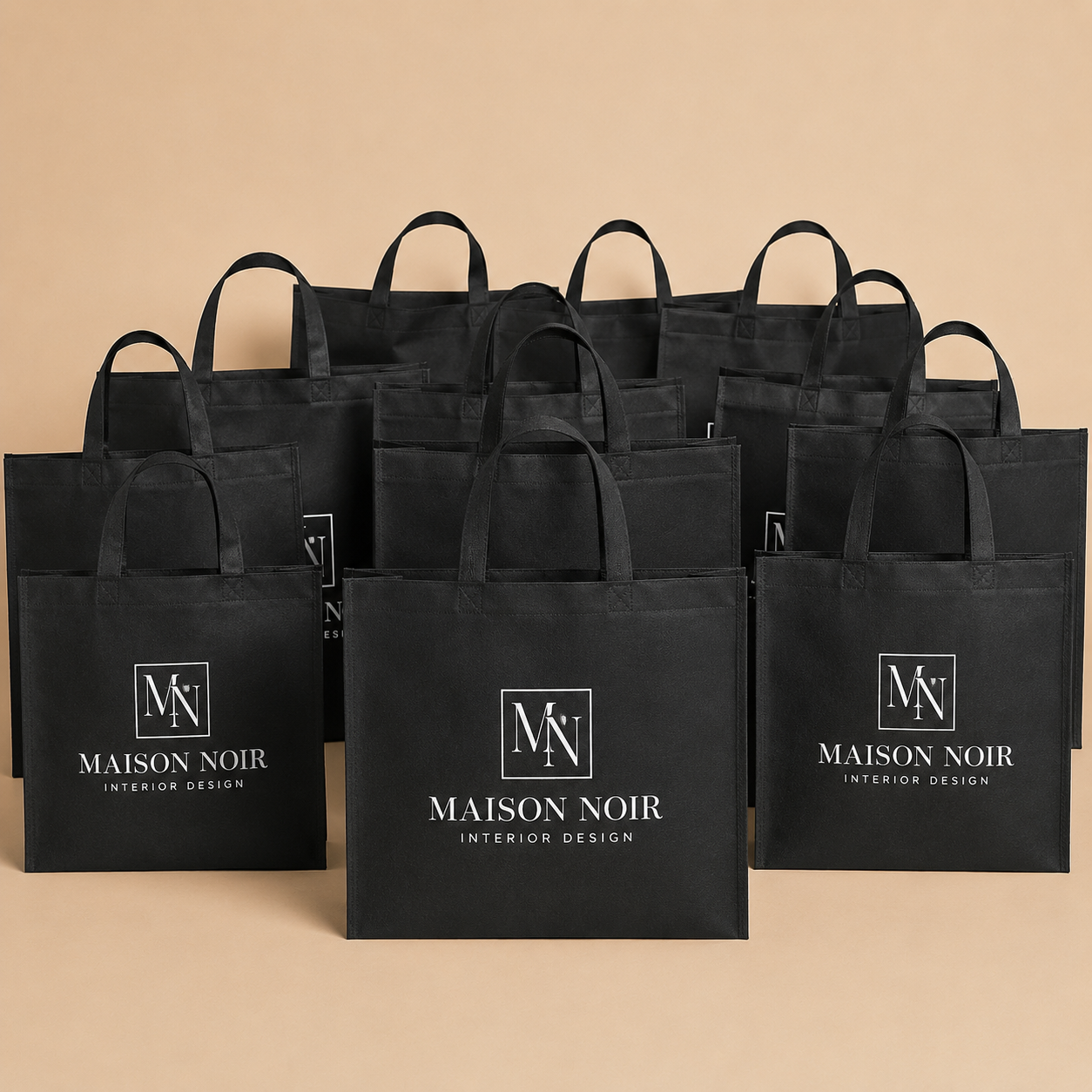 Printed Black Fabric bags شنط قماش اسود بيد خارجيه مطبوعه مقاس ٥٠*٥٠