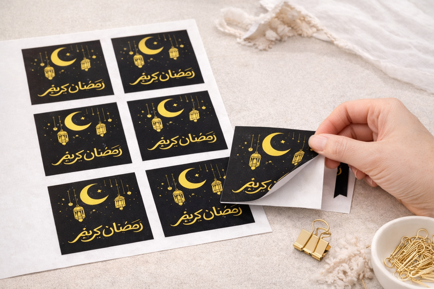Ramadan black square stickers( pack of 10)