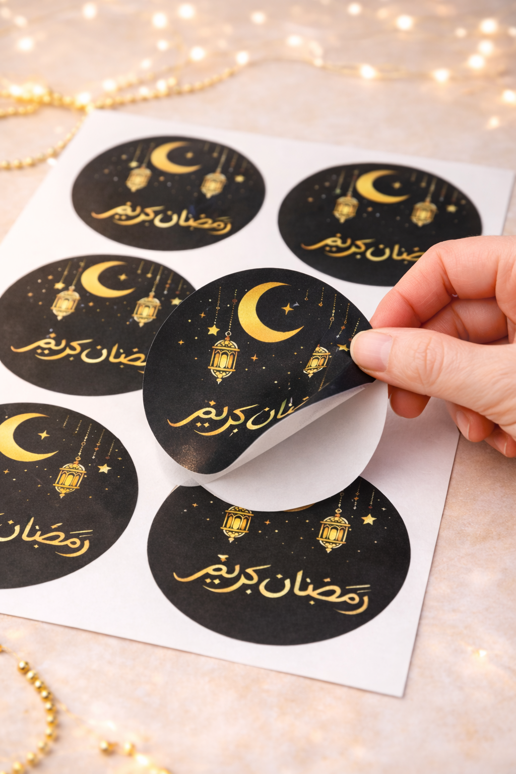 ملصقات رمضان دائرية سوداء (عبوة من 10)