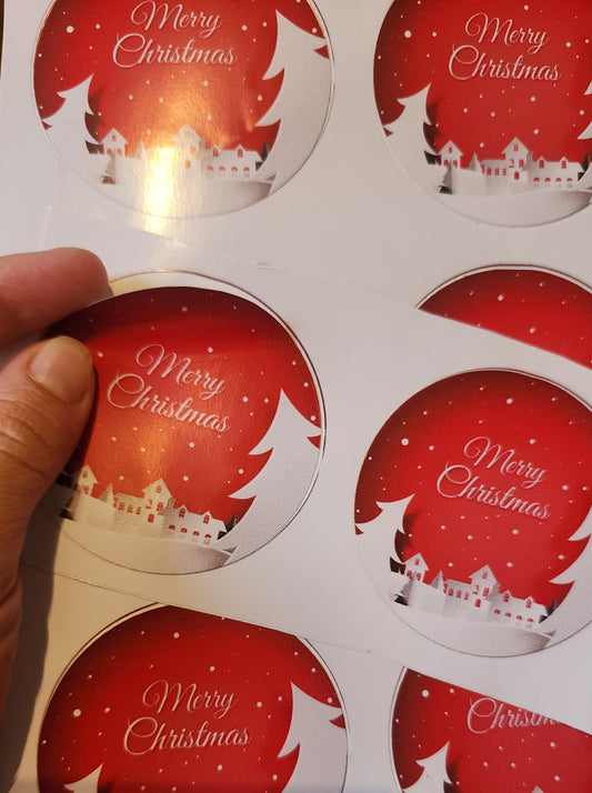 Red Merry Christams sticker ( pack of 10)
