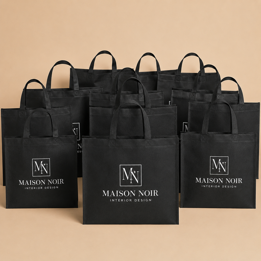 Printed Black Fabric bags شنط قماش اسود بيد خارجيه مطبوعه مقاس ٥٠*٥٠