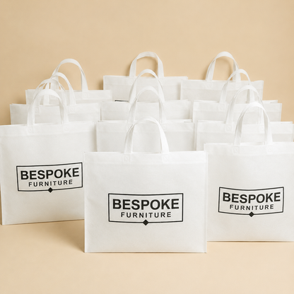 Printed white fabric bags with external handشنط قماش ابيض مطبوعه بيد خارجيه مقاس 40*50